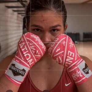 FightState Apparel Pink & White Hand Wraps with Fighter Mantra